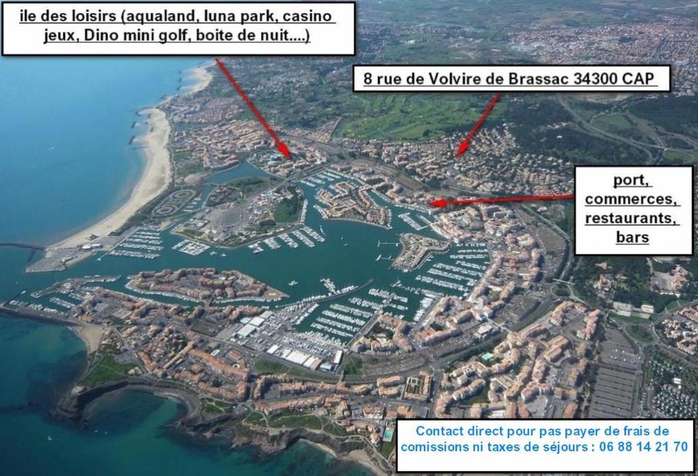 Cap D'Agde Studio Cabine 6 Pers. + Terrasse + Parking Prive + Clim Bagian luar foto